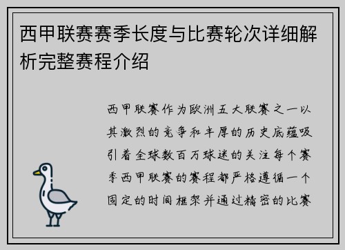 西甲联赛赛季长度与比赛轮次详细解析完整赛程介绍